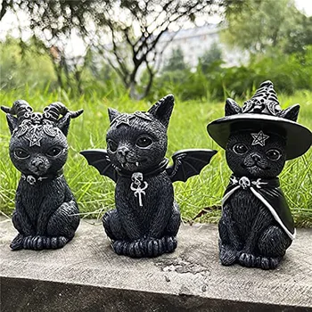 2022 Cadılar Bayramı Çapraz Sınır Sihirli Kedi Reçine Dekorasyon Sevimli Set Koyun Boynuz Kanatları Şapka