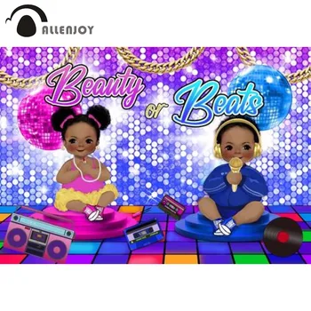 Allenjoy Güzellik veya Beats Cinsiyet Reveal Zemin Erkek Kız Kalça Pop Parlak Neon Neon Disko Bebek Duş Doğum Günü Partisi Dekor Afiş