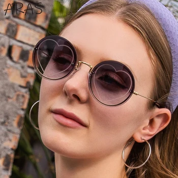 Çerçevesiz Yuvarlak Güneş Gözlüğü Kadın Güzel Kalp Şekli güneş gözlüğü Bayanlar için Moda Küçük Çerçeve Kadın Gözlük Degrade Shades