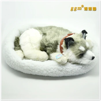 yaklaşık 30x19 cm gri eğilimli husky köpek El Yapımı modeli, polietilen ve kürkler solunum köpek, ev dekorasyon oyuncak Noel hediyesi w4024
