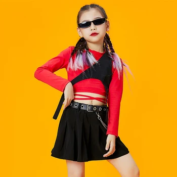 Kızların Amigo Dans Elbise Caz Performansı Kostüm Kırpma Üstleri Etek Çocuk Hip Hop Podyum Moda Sahne Giyim DNV15708