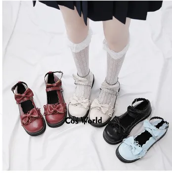 Japon Kızın İlmek Yuvarlak Ayak Suni Deri düz ayakkabı Lolita JK okul üniforması Anime Cosplay