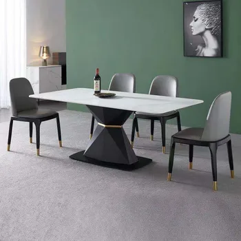 Işık lüks mermer yemek masası ve sandalyeler kombinasyonu basit ev yuvarlak yemek odası yemek masası