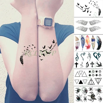 Su geçirmez Geçici Dövme Etiket Tüy Vahşi Kuş Mektup Sahte Dövme Parmak El Kol Ayak Flaş Dövme Çocuk Kız Erkek Kadın