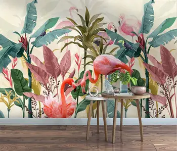 Özel İskandinav modern duvar kağıdı muz yaprağı flamingo yatak odası duvar kağıtları oturma odası arka plan duvar kağıdı çıkartmaları muraux