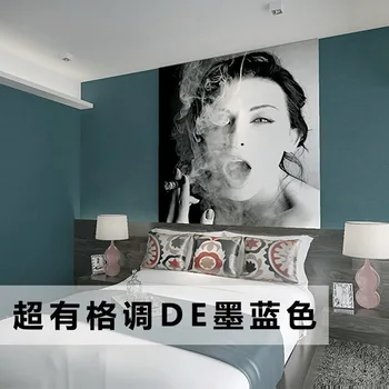 Düz Renk Duvar Kağıdı Modern Basit Yatak Odası Düz Salon Stüdyo Restoran Arka Plan Nordic Tarzı Mürekkep Mavi Renk Duvar Kağıdı