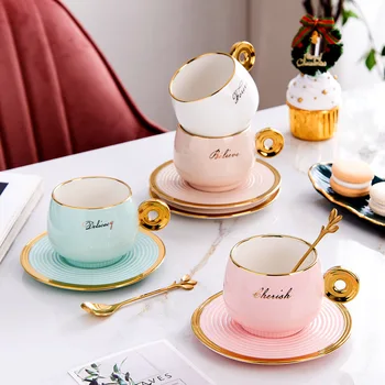 Nordicpersonality kahve fincanı seramik tabak altın yüzük tepsisi Nordic çay bardağı Ev Dekorasyon mutfak doğum günü hediyesi ile kupa kolu 