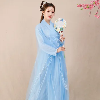 Antik Han Hanedanı Prenses Giyim Mavi peri elbisesi Çin Halk Dans Kostümleri Kadın Hanfu Elbise Festivali Kıyafet SL4158