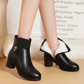 Yeni Seksi Kış sıcak Çizmeler Kadın Siyah PU deri bayan ayakkabıları Orta Buzağı Kar Botları Kaymaz Tasarım Moda Yüksek Topuklu kar botu