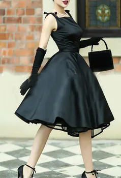 Vintage Siyah Kısa Kadın Balo Elbise 2023 Kare Saten Çay Boyu Kolsuz Akşam Örgün Törenlerinde Abendkleider Elbiseler De Soiree