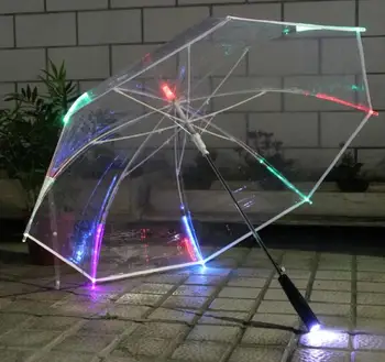 20 adet / grup Hızlı kargo Gökkuşağı renkli Şemsiye LED Işıklı Şeffaf Şemsiye El Feneri Flaş ışıklı fener 23 İnç 8K