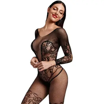 kadın seksi bodysuit Erotik İç Çamaşırı Lenceria Mujer Şeffaf Açık crotch Erotik İç Çamaşırı Fishnet mesh Siyah Seksi Kostümleri