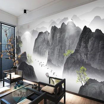 Özel 3D Modern Yeni Çin Mürekkep Manzara Zen Kuşlar Çin TV Kanepe Arka Plan duvar resmi Yatak Odası İçin Duvar Kağıdı Papel De Parede