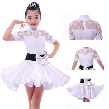 Beyaz Dantel Çocuk Latin dans elbiseleri Kızlar Modern Dans Kostümleri Çocuklar İçin Tango Balo Salonu Elbise Elbise Dans Rumba