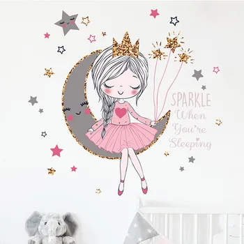 Prenses Karikatür Vinil Dekoratif Duvar Dekor Posteri Çocuklar için Kız Odaları Bale Kız Duvar Sticker
