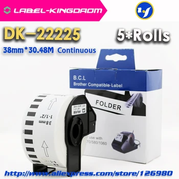 5 Rolls Uyumlu DK-22225 Etiket 38mm * 30.48 M Sürekli Uyumlu Kardeş Yazıcı QL-570/700 Tüm Gel Plastik Tutucu İle