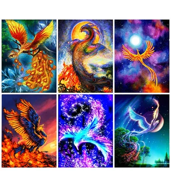 Tam Matkaplar 5D Dıy Elmas Boyama Soyut Renkli Phoenix Mozaik Boya Resimleri Rhinestone El Yapımı Yetişkin El Sanatları