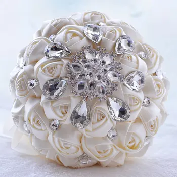 1 Adet/Yapay Mariage Çiçekler Gelin Kristal Buketleri Düğün Dekor Nedime Holding Simülasyon Buket Elmas Kurdele ile