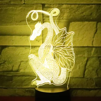 3D LED gece ışıkları kağıt kesim ejderha dinozor 7 renk ışık ile ev dekorasyon için lamba inanılmaz görselleştirme optik