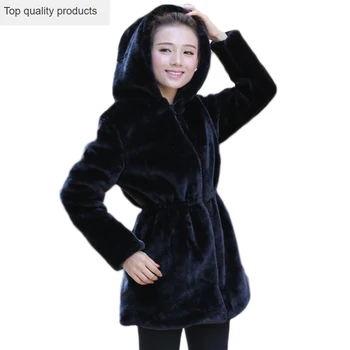 Kadın Faux 2023 Kürk Ceket Rahat İnce Kış Uzun Sahte Vizon kapüşonlu ceket Siyah Katı Palto Kalın Sıcak Dış Giyim DX635