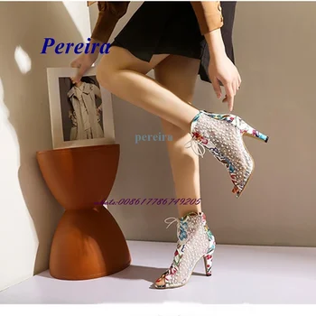 Pereira Peep Toe Karışık Renk Sandalet Dantel Çapraz Bağlı Dantel Up yüksek topuklu sandalet Yaz Aylarında Kadınlar için Yenidoğan moda ayakkabılar Rahat