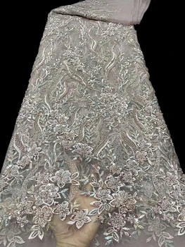 Lüks kristal pullu boncuk tüp nakış kumaş düğün elbisesi tasarım boncuk nakış Fransız örgü tül dantel abiye