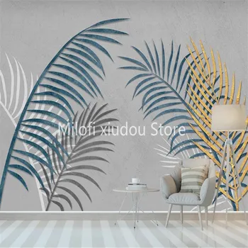Özel 3D duvar kağıdı duvar İskandinav tropikal yapraklar altın yapraklar ışık lüks oturma odası yatak odası arka plan duvar dekorasyon boya