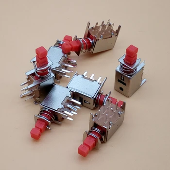 10 adet DPDT Çift Kutuplu 6 Pin Kendinden kilitlemeli Anahtar Güç Anahtarları PS-22F03 Sağ Açı PCB Mandallama basmalı düğme anahtarı