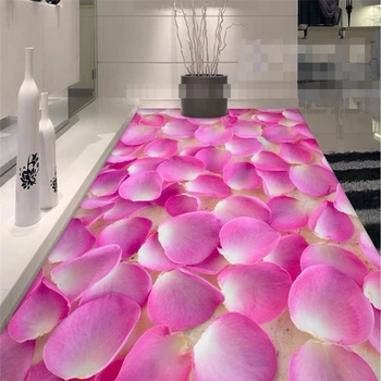 beibehang 3D zemin boyama banyo duvar Romantik pembe yaprakları 3D duvar kağıtları ev dekor su geçirmez pvc kendinden yapışkanlı duvar kağıdı