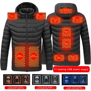 Erkekler 11 alanları elektrikli ısıtma kapüşonlu ceket USB akıllı ısıtma pamuk ceket kış kamp dağcılık kalınlaşmak sıcak su geçirmez ceket