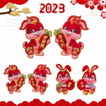 2023 Çin Yeni Yılı Akın Bahar Beyitler Bahar Festivali Dekorasyon Kırmızı Beyitler Pencere Sticker Tavşan Duvar Kapı Dekor