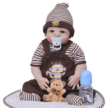 Gerçekçi Tam Silikon Yeniden Doğmuş Bebek Bebek 57cm Emzik Ve Şişe Sevimli Giysileri Şapka Giyinmek çocuklar Doğum Günü Hediyeleri
