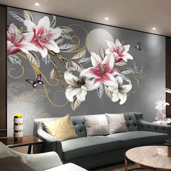 Özel Duvar Kağıdı Modern 3D Çiçekler duvar tablosu Oturma Odası Çalışma Odası Klasik Ev Dekor Papel De Parede 3D Duvar Kağıdı