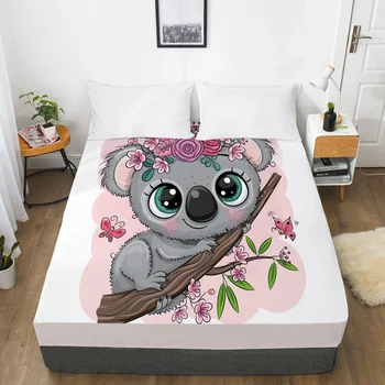 Karikatür çocuk Elastik çarşaf yatak çarşafı Elastik Bant İle Yatak Örtüsü Yatak örtüsü çocuklar için erkek bebek kız Koala