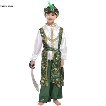 Erkek Cadılar Bayramı Arap prens Aladdin Kostüm çocuk Çocuk Savaşçı Cosplay Karnaval Purim Sahne performansı Masquerade Parti elbise