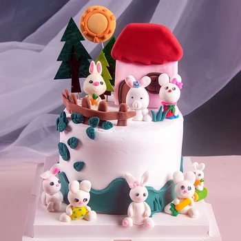 1 ADET Sevimli Tavşan Kek Toppers Kızlar Çocuklar İçin Doğum Günü Pastası Çocuk Günü Partisi Bebek Mutlu Doğum Günü Malzemeleri Güzel Hediyeler