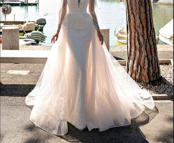Beyaz Ayrılabilir Organze Overskirt Kat Uzunluk Uzun Kuyruk Aplike Ayrılabilir Maxi Etek Düğün Etek düğün elbisesi özel
