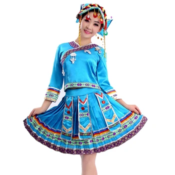 Miao Giyim Hmong dans kostümü Pilili Etek Çin Geleneksel çin elbisesi Headress Dropshipping