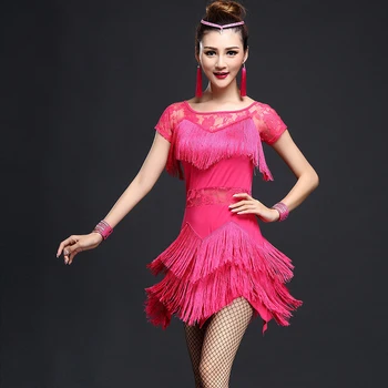 Sahne Performansı Kadın Dans Elbise İşlemeli Kostüm 4 adet Set Bilezik ile Balo Salonu Saçak Latin Elbise Kadın Yarışması