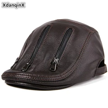 XdanqinX Yenilik erkek Hakiki Deri Şapka Koyun Derisi Deri Bereliler Moda Kişilik Orta Yaşlı Deri Dil Snapback Şapka