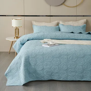 Işlemeli Yatak Örtüsü Yatak pamuk yorgan Seti 3 Parça Katı Yatak Örtüsü Kraliçe Boyutu Gül Battaniyeler Kapitone Battaniye Yatak Odası