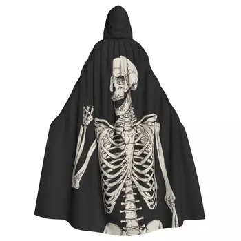 Unisex Yetişkin İskelet Kaya Poz Çizim Pelerin Hood ile Uzun Cadı Kostüm Cosplay