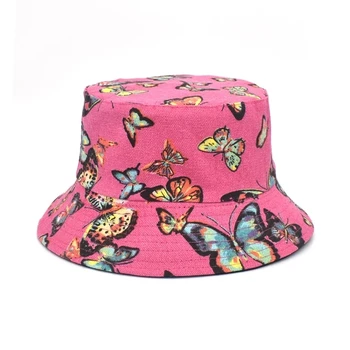 Yeni Moda ReversibleButterfly Baskılı panama Kova Şapka katlanabilir Panama şapka Balıkçı Kapaklar erkekler Kadınlar İçin Gorras Yaz kapaklar