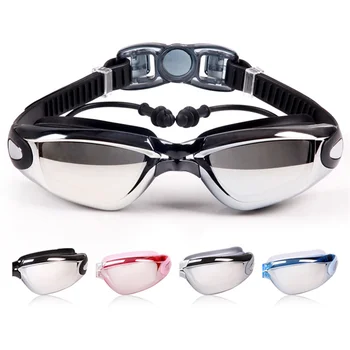 Profesyonel yüzme gözlükleri Yüzme Miyop Gözlük Kulak tıkacı ile burun mandalı Elektrolizle Su Geçirmez Silikon Gözlük