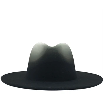 Sıcak Kadın Erkek Yün Keçe Vintage Degrade Geniş fötr şapka Şapka Bahar Sonbahar Kış Beyefendi Zarif Bayan Caz Panama Kapaklar