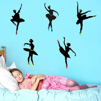 Zarif balerin kız duvar sticker PVC Malzeme DIY sanat duvar çıkartmaları Oturma odası Çocuk odası İçin dans stüdyosu dekorasyon çıkartması