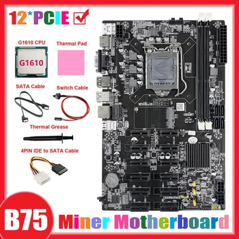 B75 12 PCIE ETH Madencilik Anakart + G1610 CPU + 4PİN IDE SATA Kablosu + SATA Kablosu + Anahtarı Kablosu + Termal Gres + Termal Ped