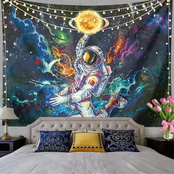Astronot Goblen Blacklight Uzay Goblen Posterler Kolej Yurt Dekor Serin Spaceman Fantezi Evren Gezegenler Galaxy Gökyüzü