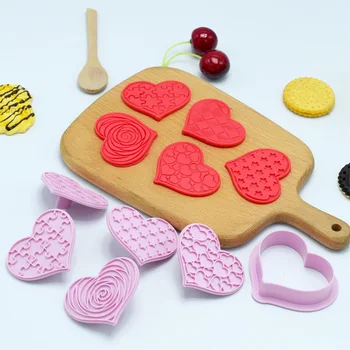 6 adet sevgililer Günü kurabiye kesici Seti Kalp Sevgililer Fondan Çerez Kabartma Damga Kalıpları Kek Dekorasyon Araçları Doğum Günü için