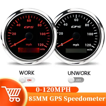 85mm Su Geçirmez GPS Kilometre Kilometre Sayacı Ölçer İle 7 Renk Arka ışık 0-120MPH GPS Anten Araba Kamyon Deniz 12/24V